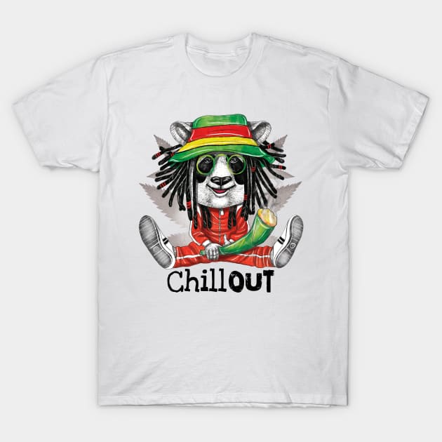 Rasta Groove: Panda with Dreads and a Joint T-Shirt by PrezencikABC